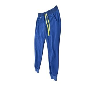 Figs Technical Collection Blue Scrub Joggers Neon Yellow Drawstring XXS